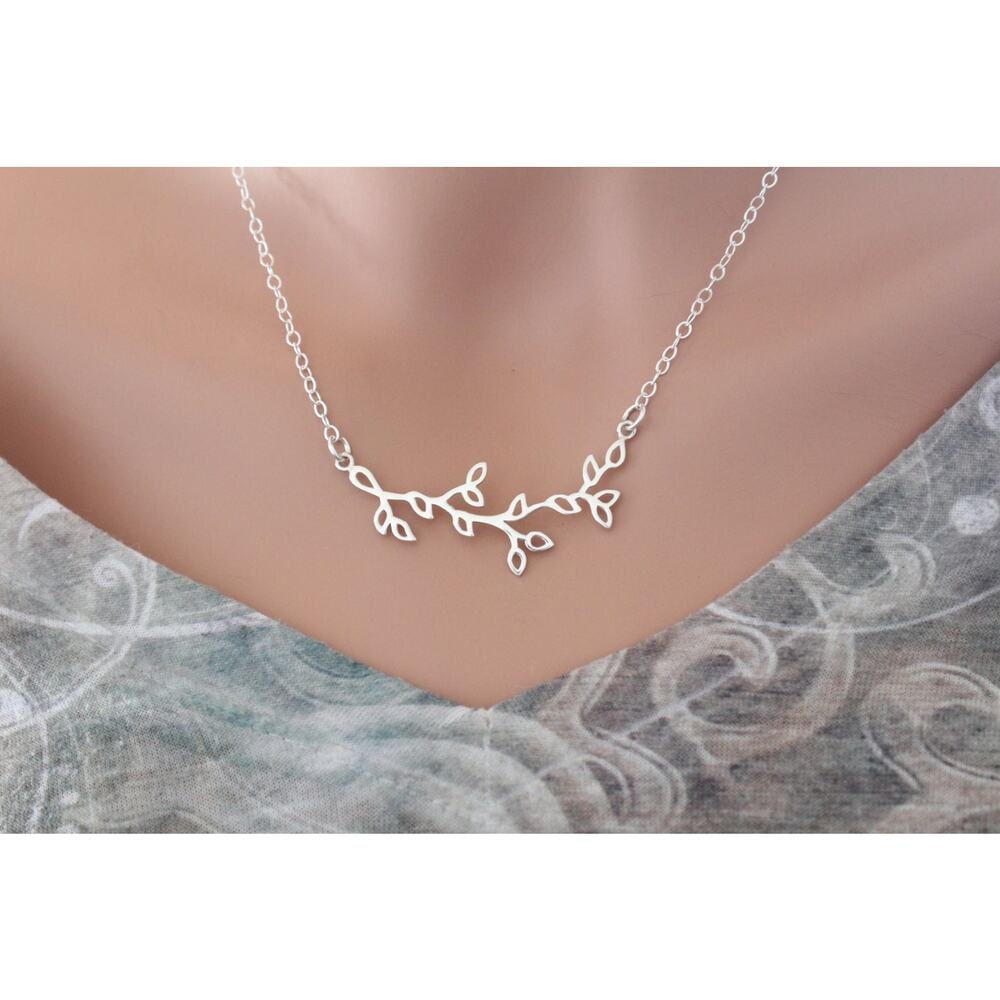 Sterling Silver Branch with Leaves Pendant Necklace - Picture 4 of 4